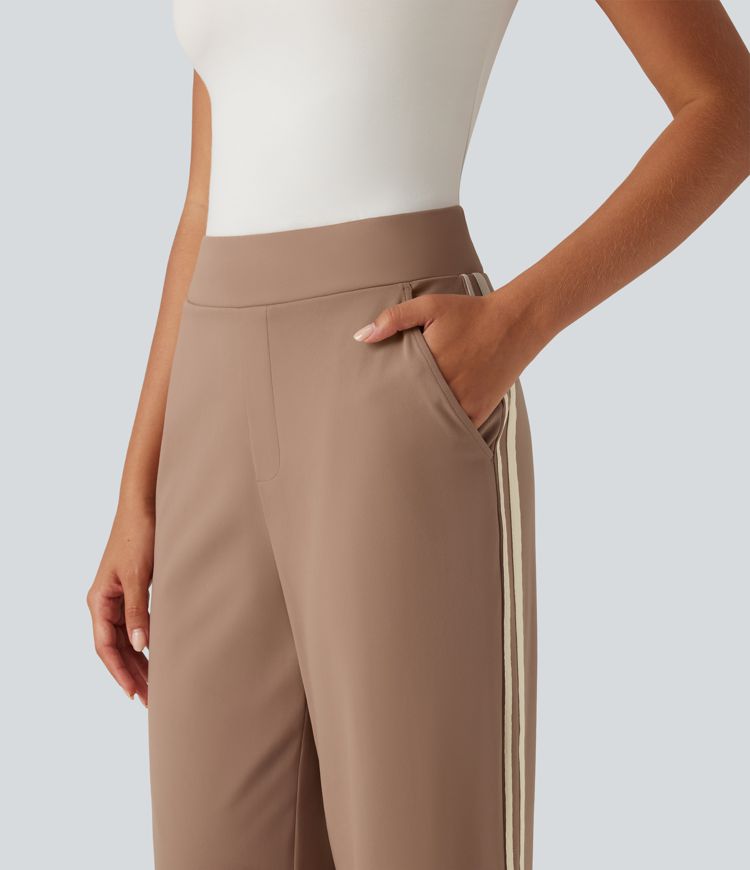 DayStretch High Waisted Straight Leg Color Block Stripe Casual Pants with Pockets DayStretch High Waisted Straight Leg Color Block Stripe Casual Pants with Pockets