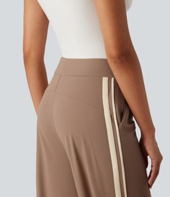 DayStretch High Waisted Straight Leg Color Block Stripe Casual Pants with Pockets DayStretch High Waisted Straight Leg Color Block Stripe Casual Pants with Pockets