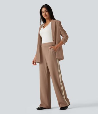 DayStretch High Waisted Straight Leg Color Block Stripe Casual Pants with Pockets DayStretch High Waisted Straight Leg Color Block Stripe Casual Pants with Pockets