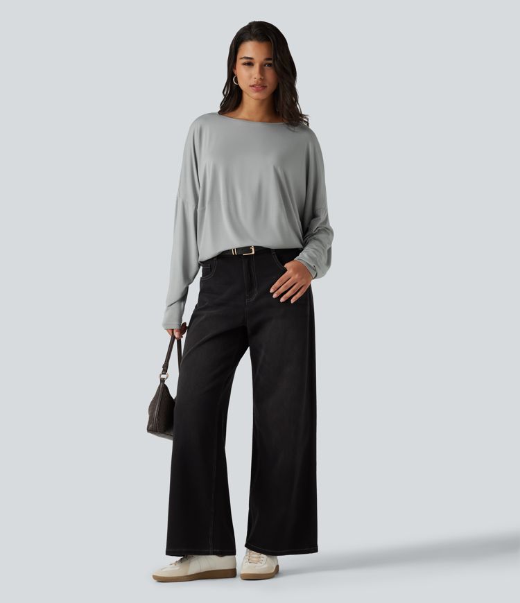 Round Neck Long Sleeve Relaxed Casual Top Round Neck Long Sleeve Relaxed Casual Top