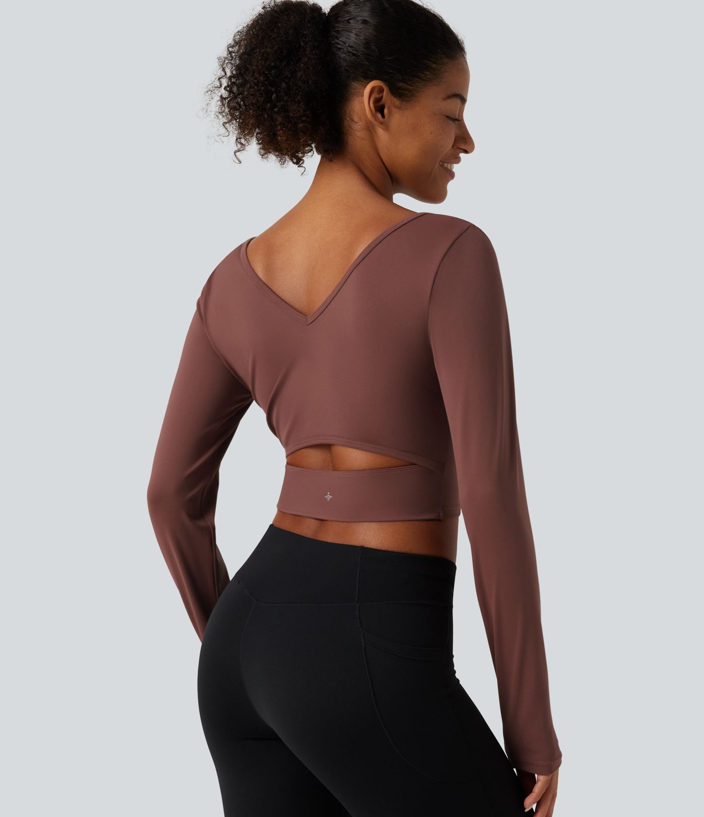 SoftlyZero™ Airy V Neck Ruched Long Sleeve Cut Out InstantCool Cropped Yoga Sports Top-UPF50+ SoftlyZero™ Airy V Neck Ruched Long Sleeve Cut Out InstantCool Cropped Yoga Sports Top-UPF50+