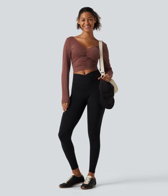SoftlyZero™ Airy V Neck Ruched Long Sleeve Cut Out InstantCool Cropped Yoga Sports Top-UPF50+ SoftlyZero™ Airy V Neck Ruched Long Sleeve Cut Out InstantCool Cropped Yoga Sports Top-UPF50+