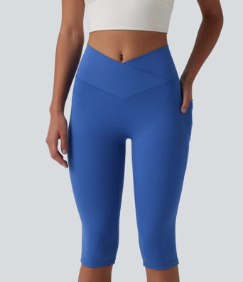 SoftlyZero™ High Waisted Crossover Pedal Pusher Yoga Leggings with Pockets SoftlyZero™ High Waisted Crossover Pedal Pusher Yoga Leggings with Pockets
