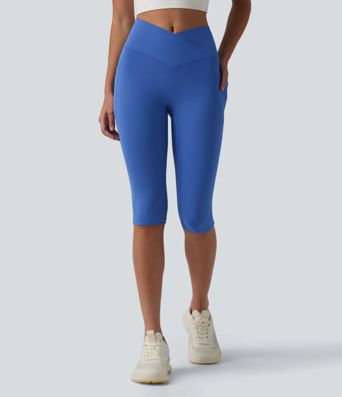 SoftlyZero™ High Waisted Crossover Pedal Pusher Yoga Leggings with Pockets SoftlyZero™ High Waisted Crossover Pedal Pusher Yoga Leggings with Pockets