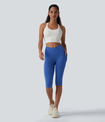 SoftlyZero™ High Waisted Crossover Pedal Pusher Yoga Leggings with Pockets SoftlyZero™ High Waisted Crossover Pedal Pusher Yoga Leggings with Pockets