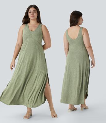 U Neck Flowy Maxi Casual Plus Size Tank Dress