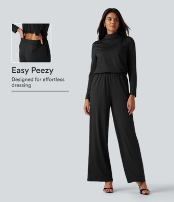 Stand Collar Long Sleeve Straight Leg Jumpsuit with Pockets-Easy Peezy Edition Stand Collar Long Sleeve Straight Leg Jumpsuit with Pockets-Easy Peezy Edition