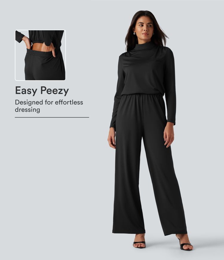 Stand Collar Long Sleeve Straight Leg Jumpsuit with Pockets-Easy Peezy Edition Stand Collar Long Sleeve Straight Leg Jumpsuit with Pockets-Easy Peezy Edition