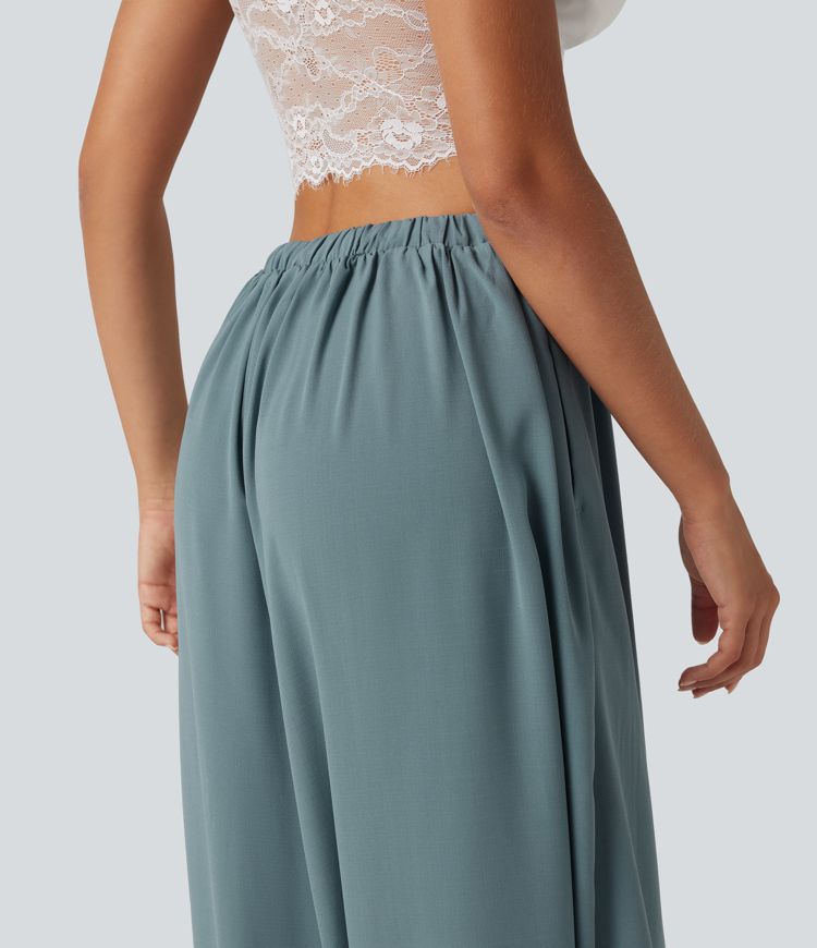 High Waisted Drawstring Casual Linen-Feel Joggers with Pockets