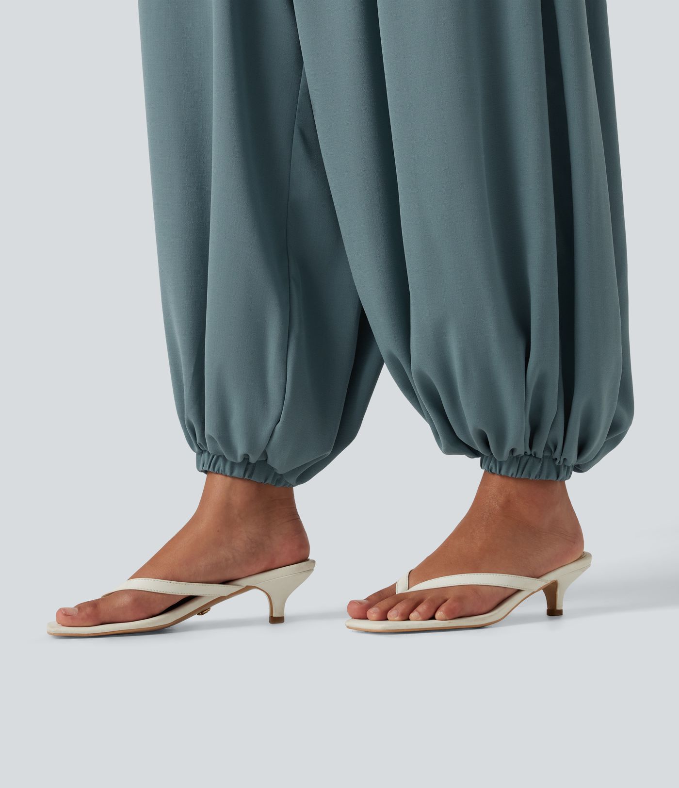 High Waisted Drawstring Casual Linen-Feel Joggers with Pockets