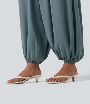 High Waisted Drawstring Casual Linen-Feel Joggers with Pockets
