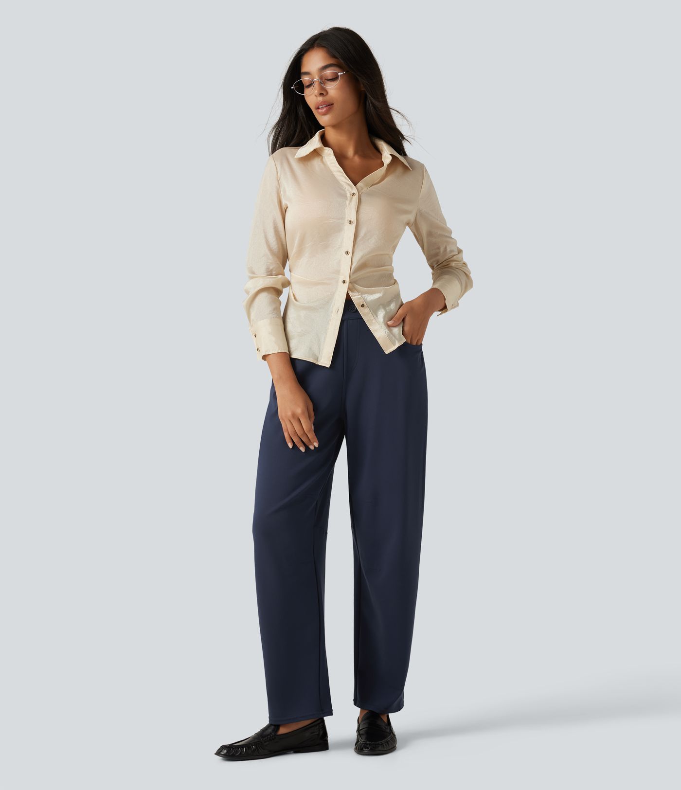 Halara Flex™ Mid Rise Barrel Leg Work Pants with Pockets