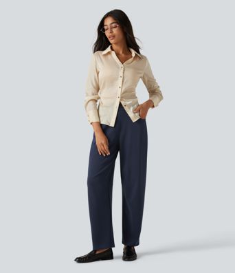 Halara Flex™ Mid Rise Barrel Leg Work Pants with Pockets