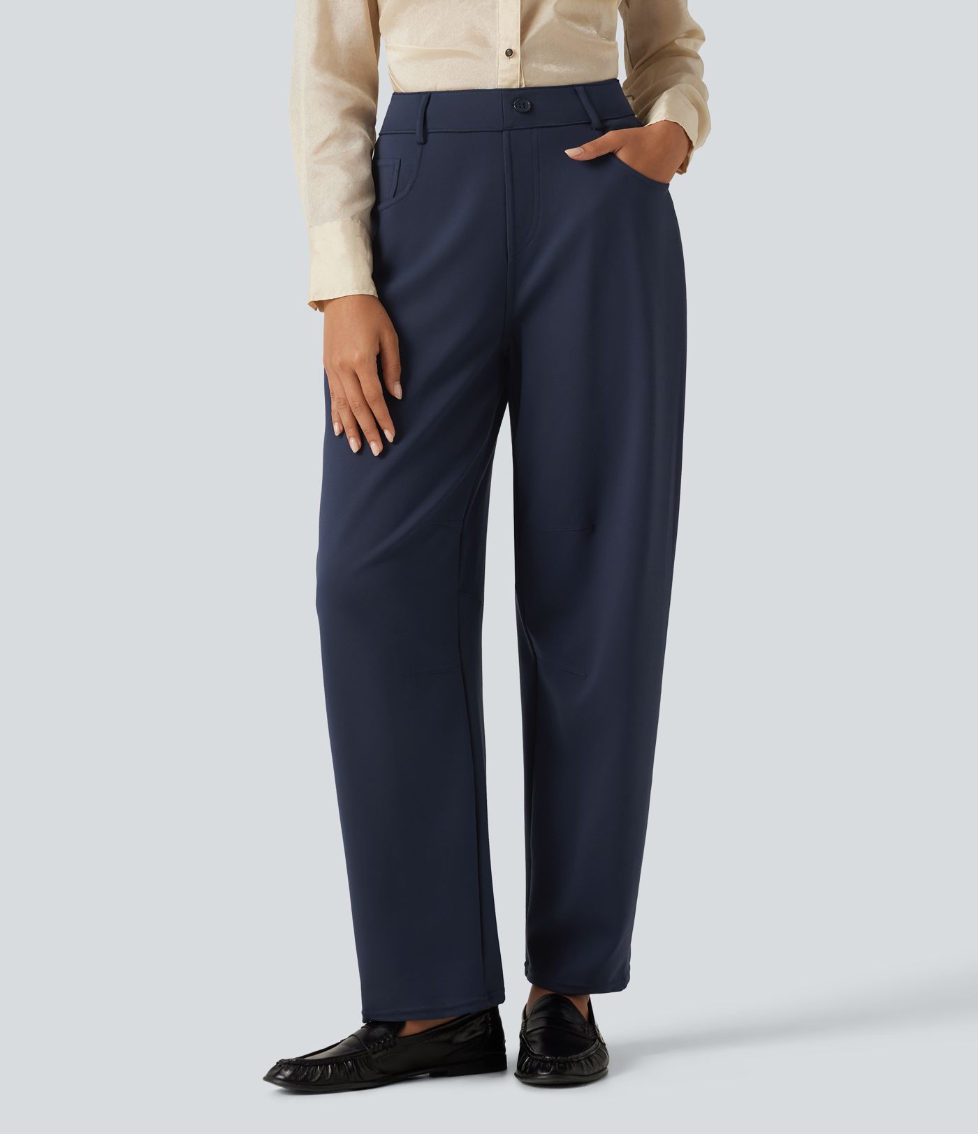 Halara Flex™ Mid Rise Barrel Leg Work Pants with Pockets
