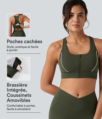 Brassière de training Halara UltraSculpt™ maintien moyen color block à dos nageur avec coussinets amovibles et poche Brassière de training Halara UltraSculpt™ maintien moyen color block à dos nageur avec coussinets amovibles et poche