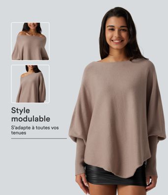 Pull à manches longues chauve-souris avec ourlet asymétrique
