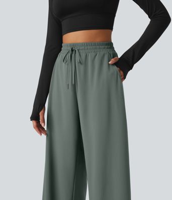DayStretch High Waisted Drawstring Barrel Leg Dance Pants with Pockets