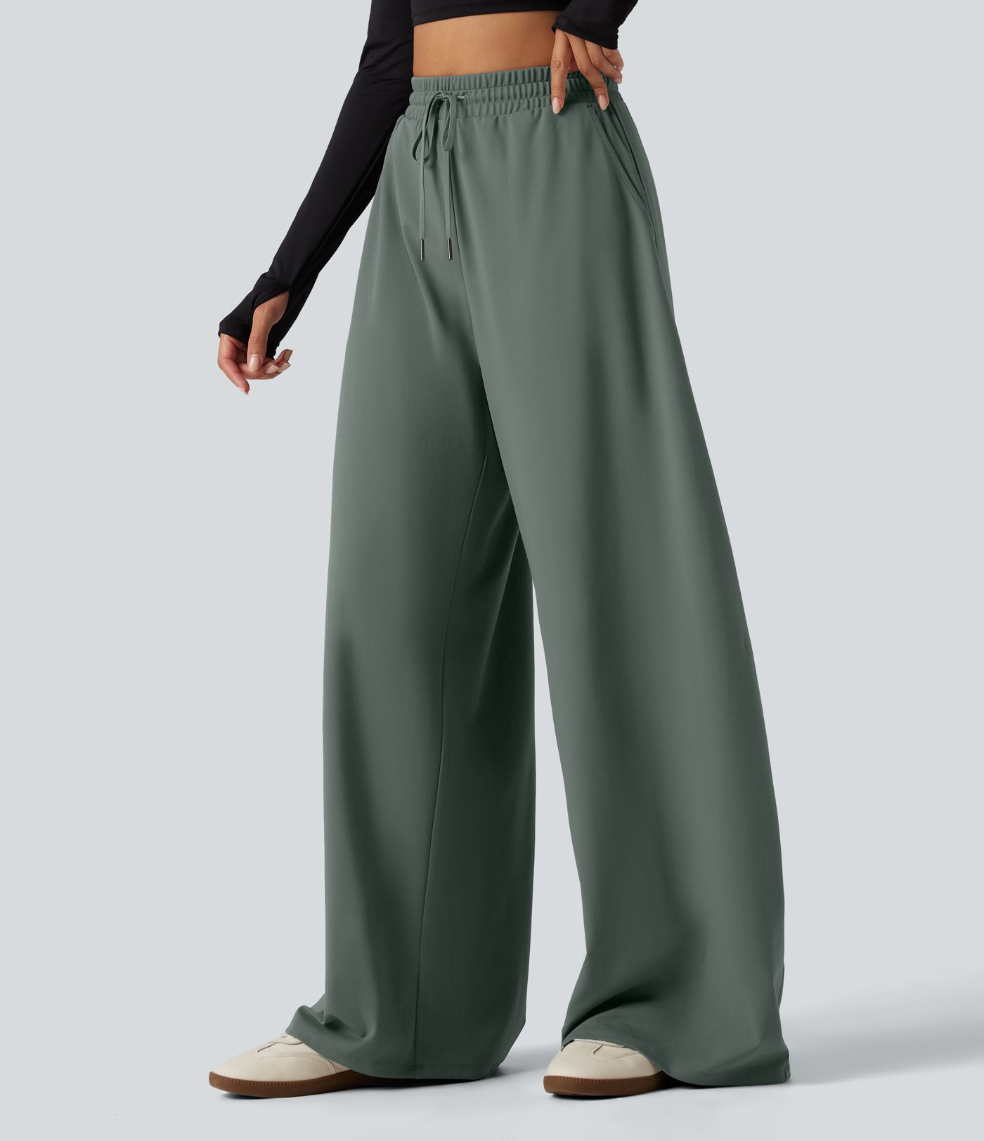 DayStretch High Waisted Drawstring Barrel Leg Dance Pants with Pockets