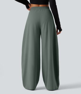 DayStretch High Waisted Drawstring Barrel Leg Dance Pants with Pockets