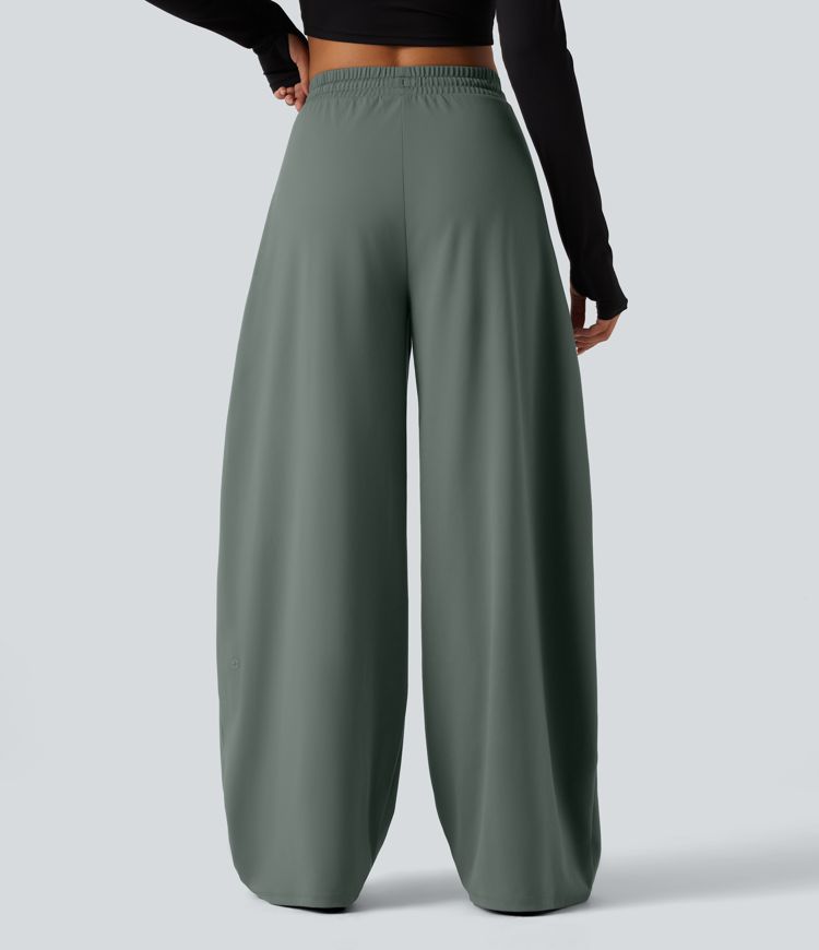 DayStretch High Waisted Drawstring Barrel Leg Dance Pants with Pockets