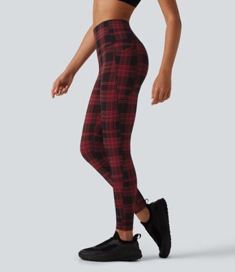 Halara UltraSculpt™ - Lauf-Leggings mit hohem Bund, Seitentaschen, Bauchkontrolle und Karomuster Halara UltraSculpt™ - Lauf-Leggings mit hohem Bund, Seitentaschen, Bauchkontrolle und Karomuster