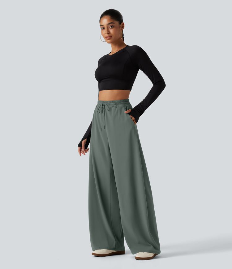DayStretch High Waisted Drawstring Barrel Leg Dance Pants with Pockets