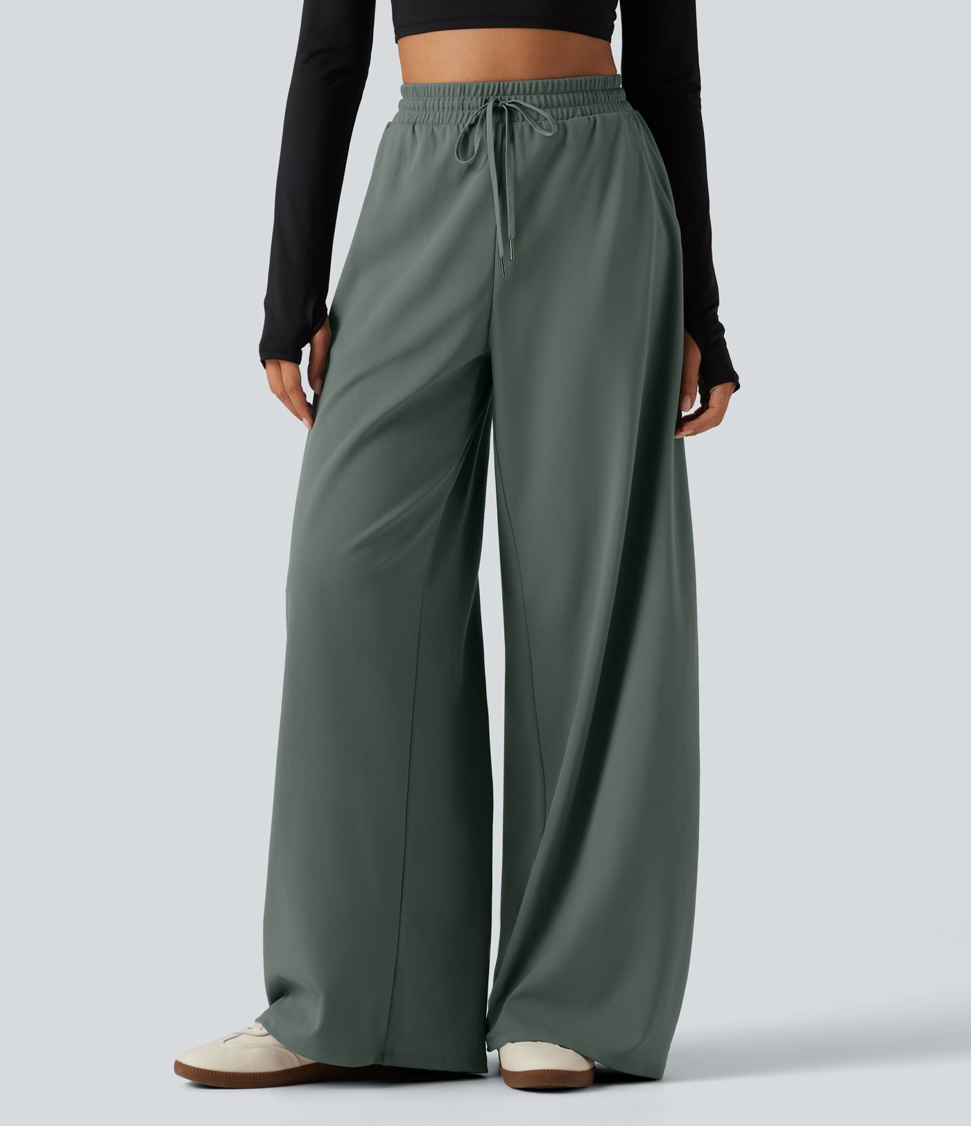 DayStretch High Waisted Drawstring Barrel Leg Dance Pants with Pockets