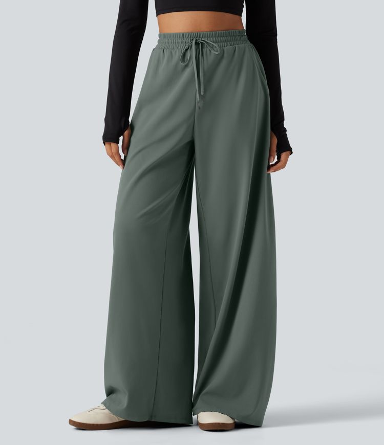 DayStretch High Waisted Drawstring Barrel Leg Dance Pants with Pockets