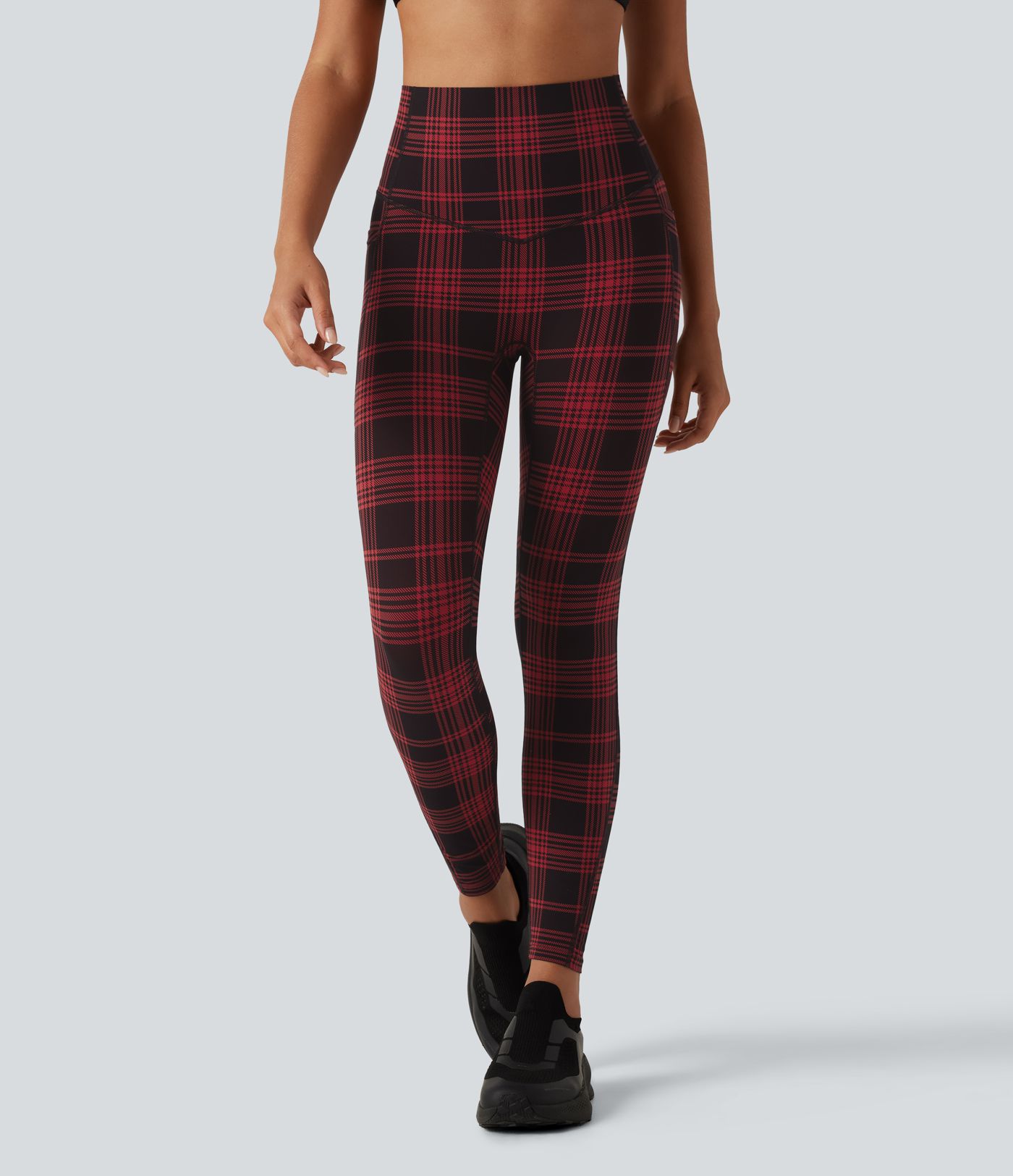 Halara UltraSculpt™ - Lauf-Leggings mit hohem Bund, Seitentaschen, Bauchkontrolle und Karomuster Halara UltraSculpt™ - Lauf-Leggings mit hohem Bund, Seitentaschen, Bauchkontrolle und Karomuster