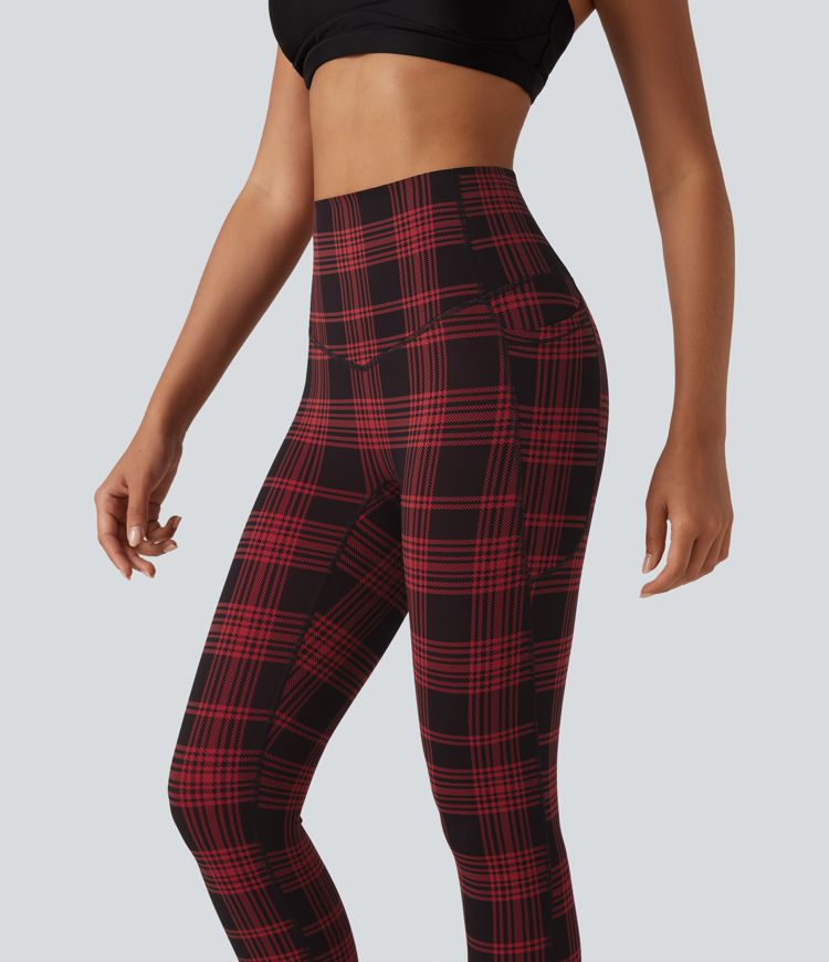 Halara UltraSculpt™ - Lauf-Leggings mit hohem Bund, Seitentaschen, Bauchkontrolle und Karomuster Halara UltraSculpt™ - Lauf-Leggings mit hohem Bund, Seitentaschen, Bauchkontrolle und Karomuster