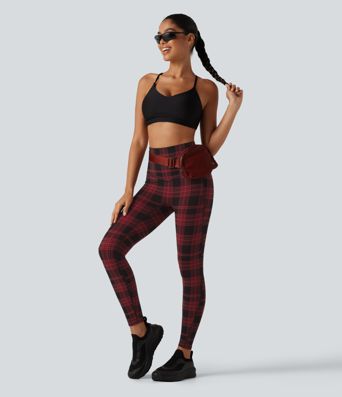 Halara UltraSculpt™ - Lauf-Leggings mit hohem Bund, Seitentaschen, Bauchkontrolle und Karomuster Halara UltraSculpt™ - Lauf-Leggings mit hohem Bund, Seitentaschen, Bauchkontrolle und Karomuster
