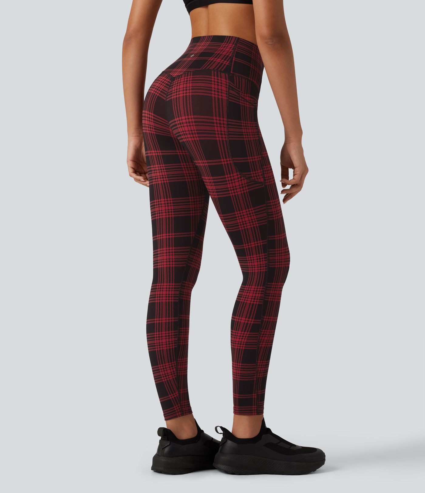 Halara UltraSculpt™ - Lauf-Leggings mit hohem Bund, Seitentaschen, Bauchkontrolle und Karomuster Halara UltraSculpt™ - Lauf-Leggings mit hohem Bund, Seitentaschen, Bauchkontrolle und Karomuster