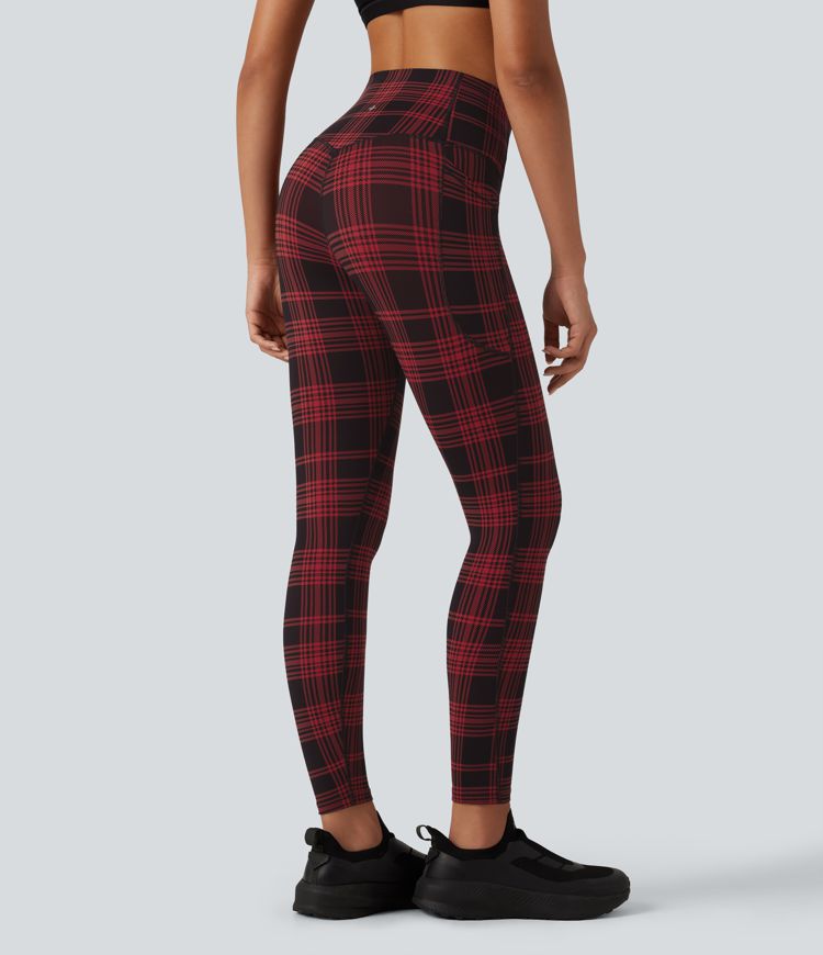 Halara UltraSculpt™ - Lauf-Leggings mit hohem Bund, Seitentaschen, Bauchkontrolle und Karomuster Halara UltraSculpt™ - Lauf-Leggings mit hohem Bund, Seitentaschen, Bauchkontrolle und Karomuster