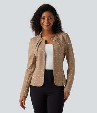 Blazer mit Rundhalsausschnitt, langen Ärmeln, Polka-Dots und abgerundetem Saum Blazer mit Rundhalsausschnitt, langen Ärmeln, Polka-Dots und abgerundetem Saum