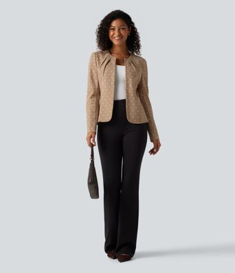 Blazer mit Rundhalsausschnitt, langen Ärmeln, Polka-Dots und abgerundetem Saum Blazer mit Rundhalsausschnitt, langen Ärmeln, Polka-Dots und abgerundetem Saum