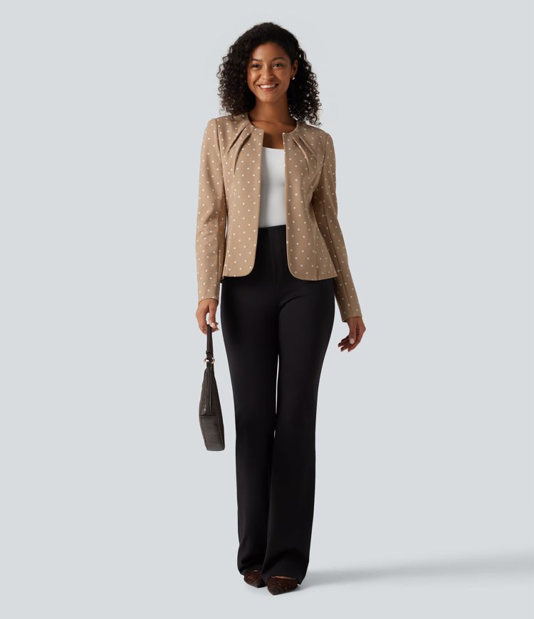 Blazer mit Rundhalsausschnitt, langen Ärmeln, Polka-Dots und abgerundetem Saum Blazer mit Rundhalsausschnitt, langen Ärmeln, Polka-Dots und abgerundetem Saum
