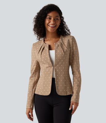 Blazer mit Rundhalsausschnitt, langen Ärmeln, Polka-Dots und abgerundetem Saum Blazer mit Rundhalsausschnitt, langen Ärmeln, Polka-Dots und abgerundetem Saum