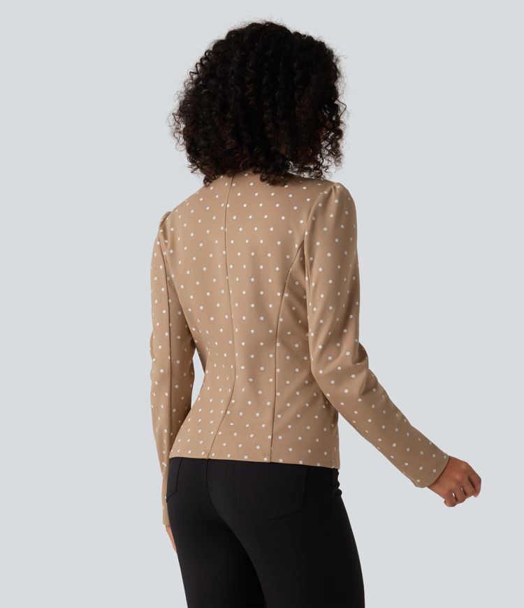Blazer mit Rundhalsausschnitt, langen Ärmeln, Polka-Dots und abgerundetem Saum Blazer mit Rundhalsausschnitt, langen Ärmeln, Polka-Dots und abgerundetem Saum