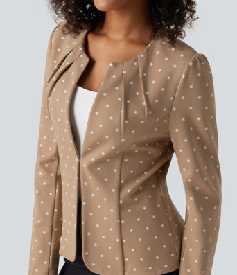 Blazer mit Rundhalsausschnitt, langen Ärmeln, Polka-Dots und abgerundetem Saum Blazer mit Rundhalsausschnitt, langen Ärmeln, Polka-Dots und abgerundetem Saum