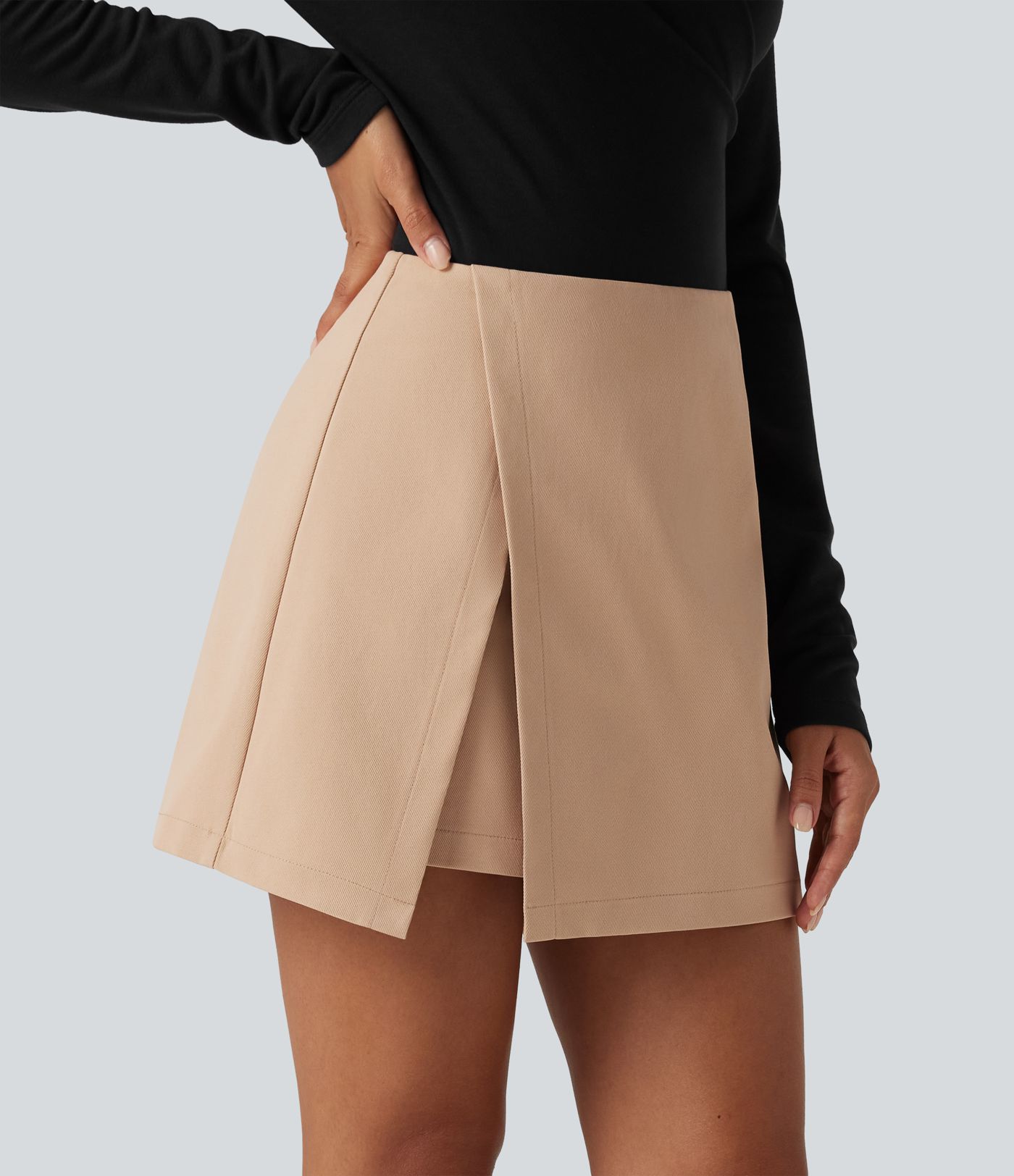 High Waisted Slit Hem Mini Casual Skirt