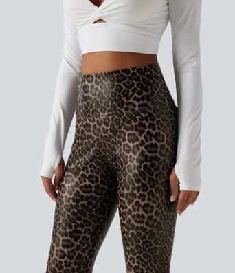 Lässige Leggings aus elastischem Kunstleder mit hohem Bund, Gesäßtaschen, Bauchkontrolle und Leopardenmuster - skinny fit Lässige Leggings aus elastischem Kunstleder mit hohem Bund, Gesäßtaschen, Bauchkontrolle und Leopardenmuster - skinny fit