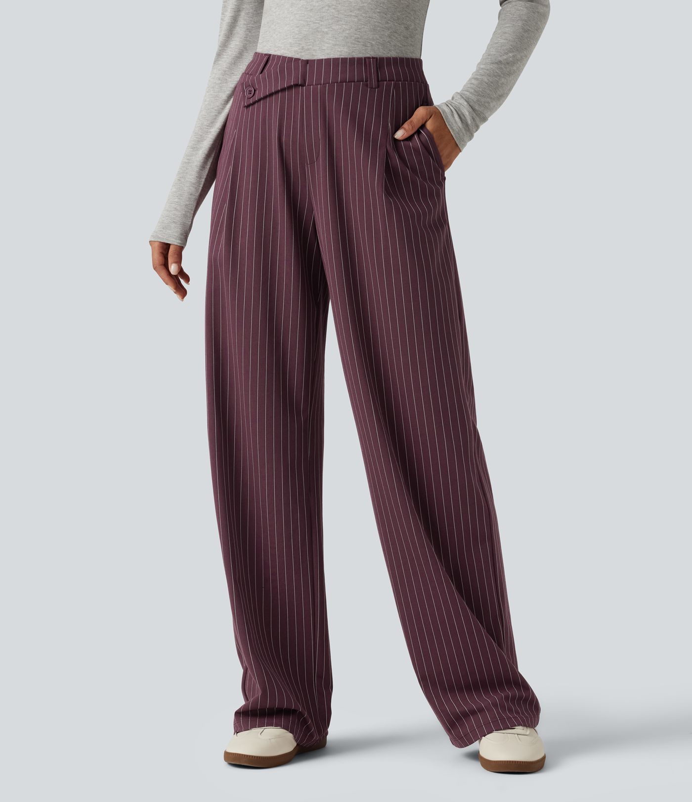 Halara Flex™ Mid Rise Crossover Straight Leg InstantCool Stripe Work Pants with Pockets Halara Flex™ Mid Rise Crossover Straight Leg InstantCool Stripe Work Pants with Pockets