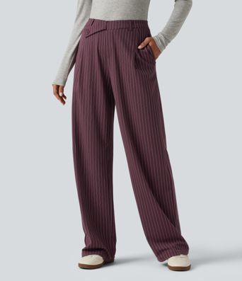 Halara Flex™ Mid Rise Crossover Straight Leg InstantCool Stripe Work Pants with Pockets Halara Flex™ Mid Rise Crossover Straight Leg InstantCool Stripe Work Pants with Pockets