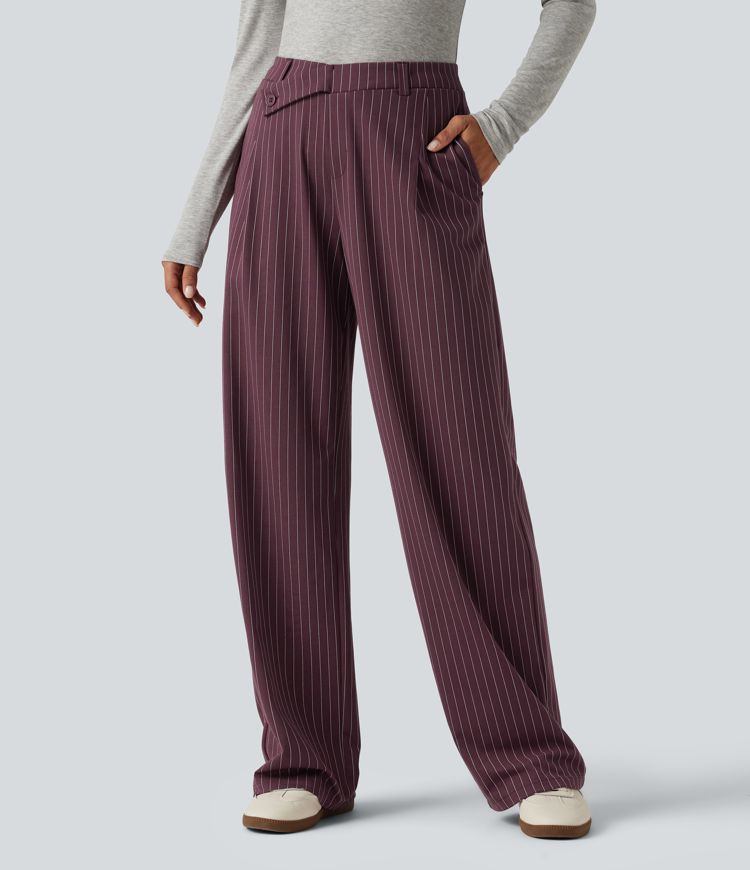 Halara Flex™ Mid Rise Crossover Straight Leg InstantCool Stripe Work Pants with Pockets Halara Flex™ Mid Rise Crossover Straight Leg InstantCool Stripe Work Pants with Pockets