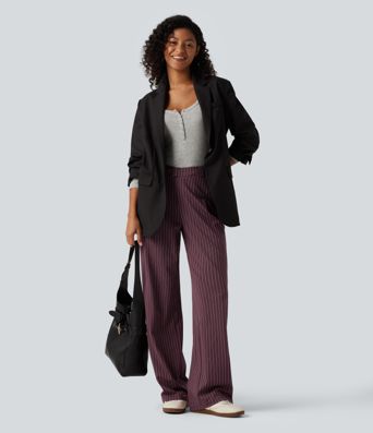 Halara Flex™ Mid Rise Crossover Straight Leg InstantCool Stripe Work Pants with Pockets Halara Flex™ Mid Rise Crossover Straight Leg InstantCool Stripe Work Pants with Pockets