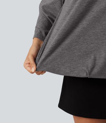 Boat Neck Ruched Batwing Long Sleeve Top
