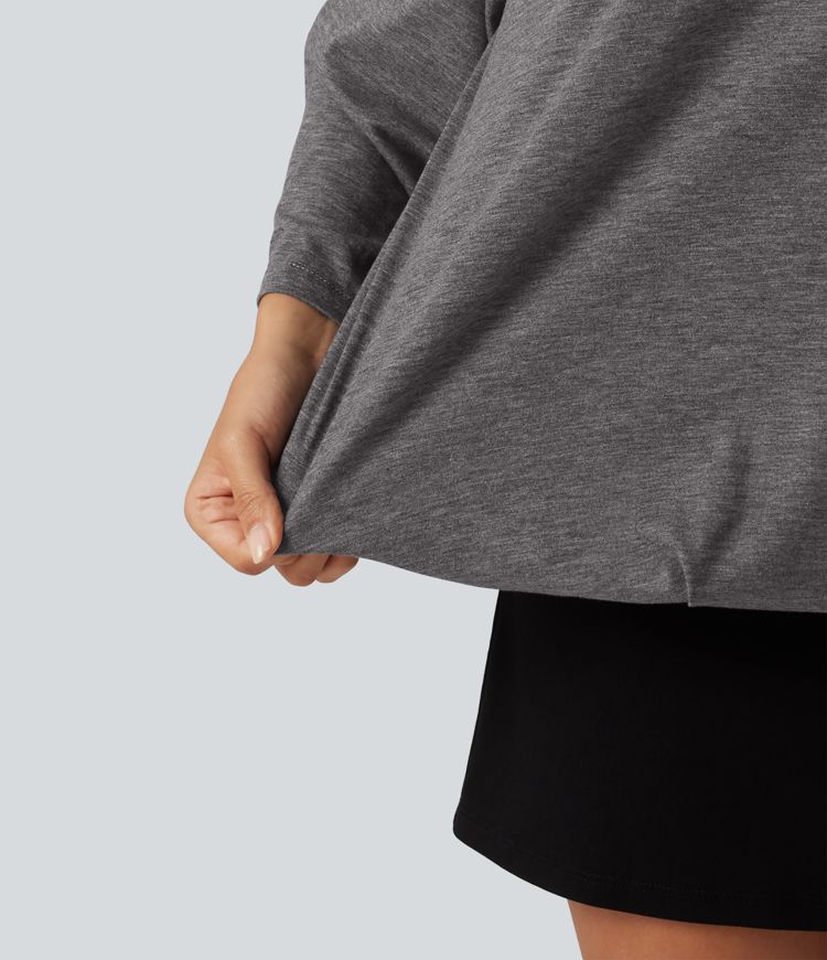Boat Neck Ruched Batwing Long Sleeve Top