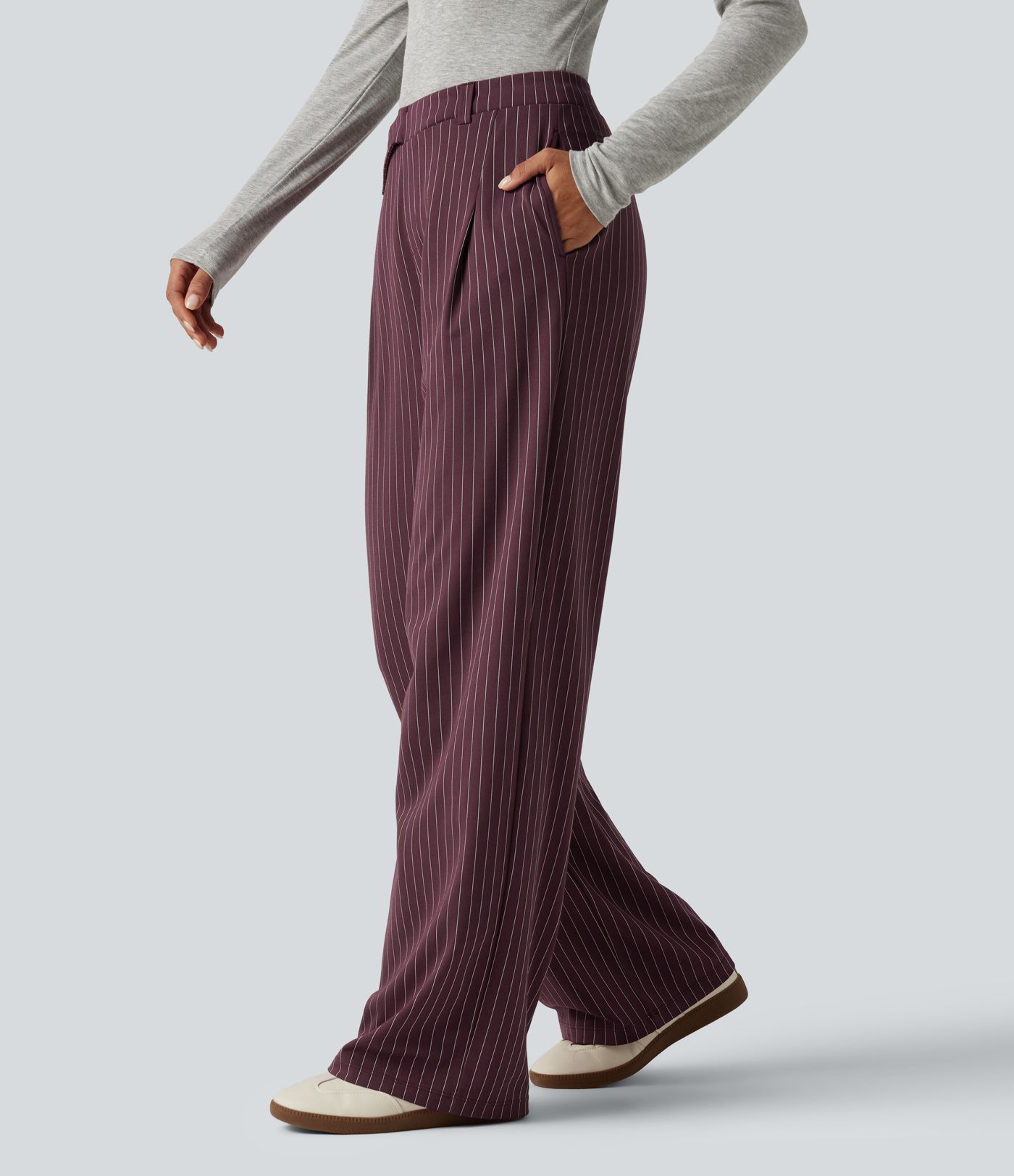 Halara Flex™ Mid Rise Crossover Straight Leg InstantCool Stripe Work Pants with Pockets Halara Flex™ Mid Rise Crossover Straight Leg InstantCool Stripe Work Pants with Pockets