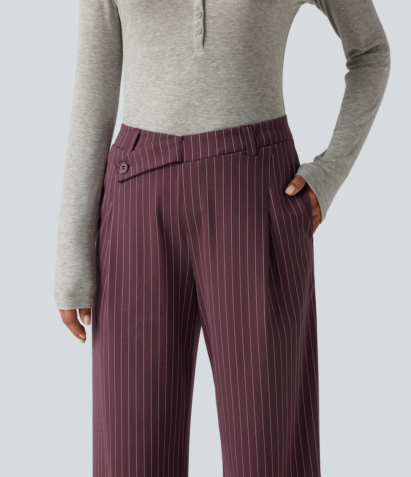 Halara Flex™ Mid Rise Crossover Straight Leg InstantCool Stripe Work Pants with Pockets Halara Flex™ Mid Rise Crossover Straight Leg InstantCool Stripe Work Pants with Pockets