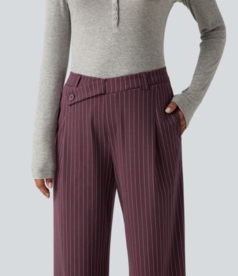 Halara Flex™ Mid Rise Crossover Straight Leg InstantCool Stripe Work Pants with Pockets Halara Flex™ Mid Rise Crossover Straight Leg InstantCool Stripe Work Pants with Pockets